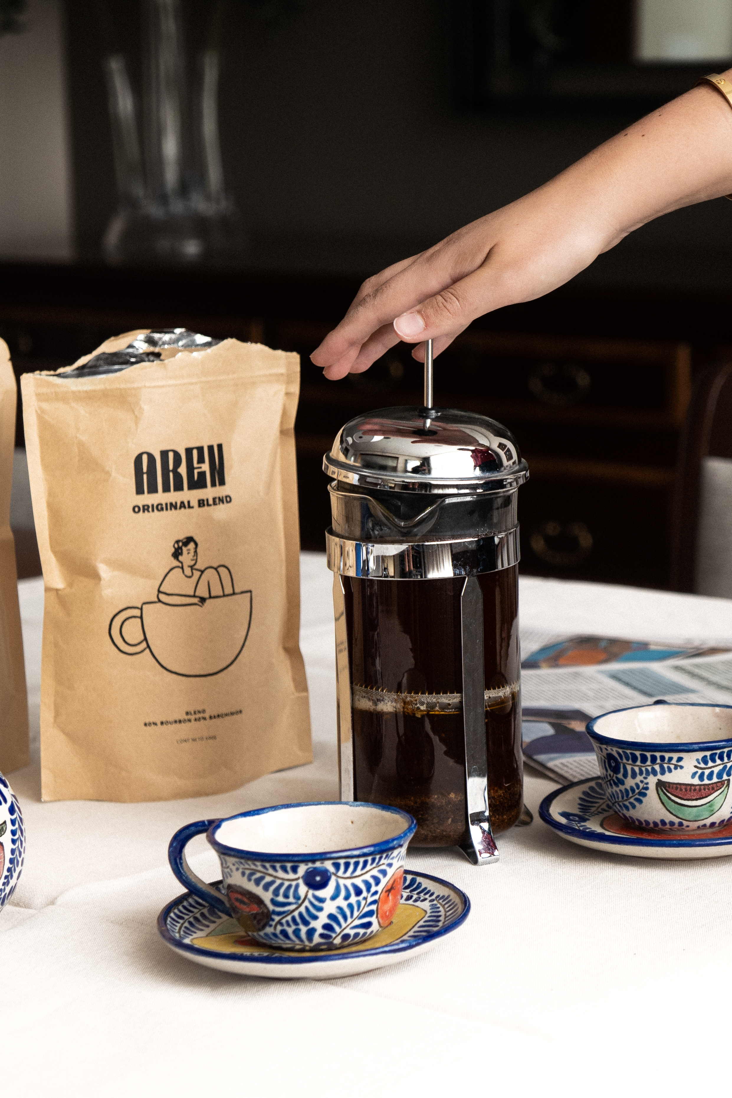 AREN Original Blend with Talavera cups and french press
